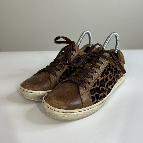 Born Shoes Women’s 8 M Sur Casual Sneakers Brown Leather Lace Up Leopard Round - Picture 1 of 11